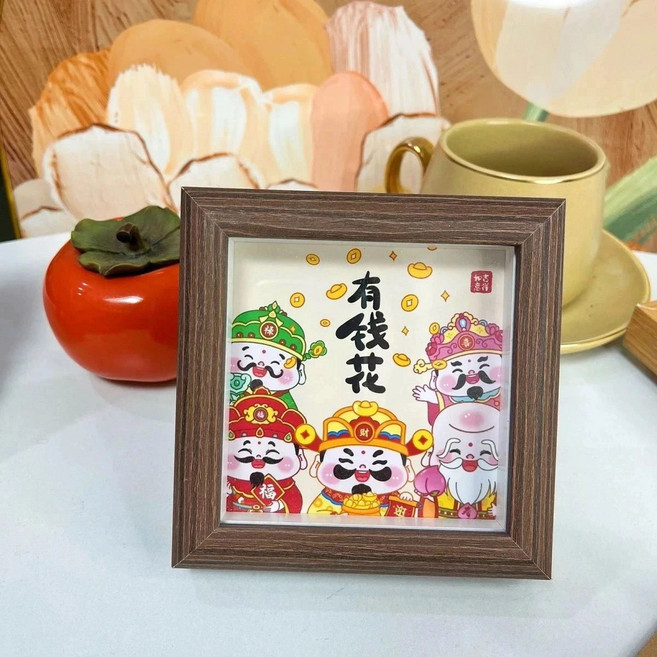 財神爺相框擺件 桌面裝飾創意辦公室擺臺, 1個, 有錢花