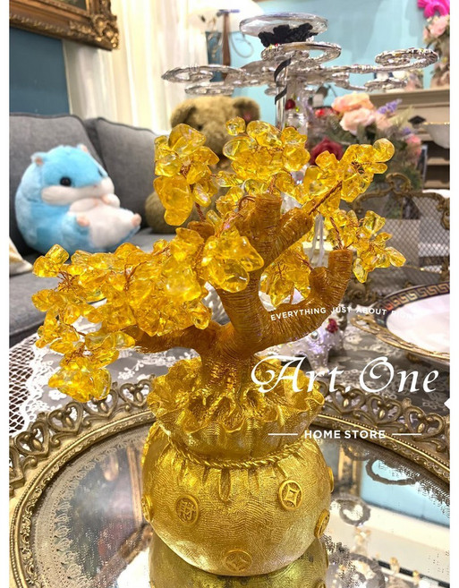 招財進寶 黃水晶發財樹擺飾/招財/送禮/風水擺件，提升財運，增添富貴吉祥氛圍