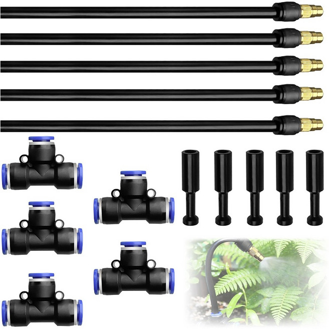 5개 구리 정원 관수 노즐 5개 안개 분사 링 조절기 20cm (T형 연결부 5개 포함) 조절 가능한 구리 관수 노즐 (관수 온실 잔디용)