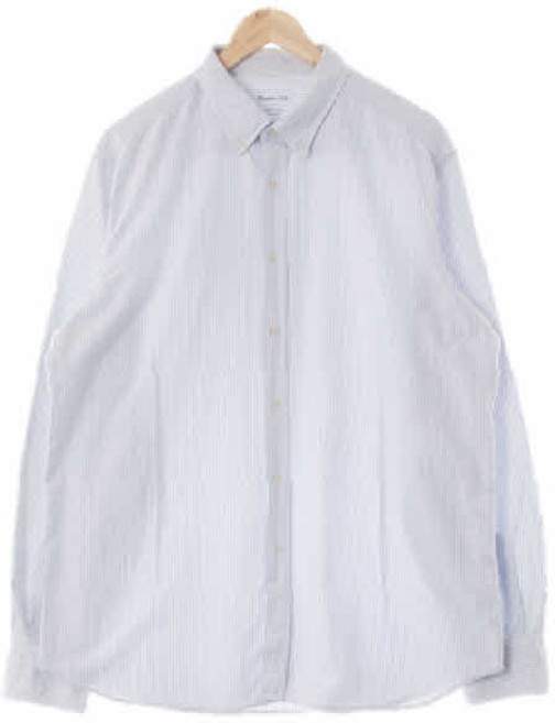 3865 마시모두띠 화이트스카이블루 스트라이프 면 루즈핏숏옥스퍼드셔츠 [2XL]