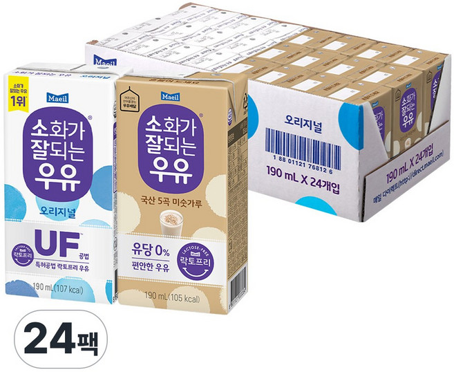 매일유업 소화가잘되는우유 190ml 12팩+미숫가루12팩, 1세트