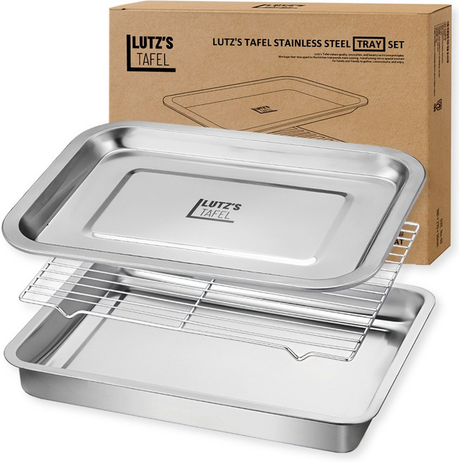 루츠스타펠 무연마 사각 올스텐 트레이 세트 3호(360x270x50mm), 1세트, 밧드+트레이+렉