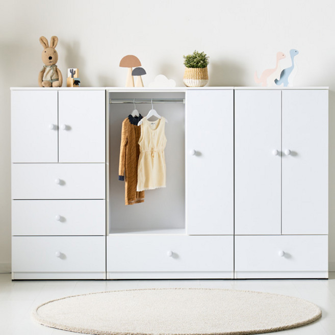 [에띠안]비비아나 2000 (600 옷장+800 행거장+4단 서랍장) 유아옷장 베이비옷장 아기옷장 키즈 쥬니어 옷장 수납장 세트, 1. 2000 옷장 세트 (오픈형), 화이트