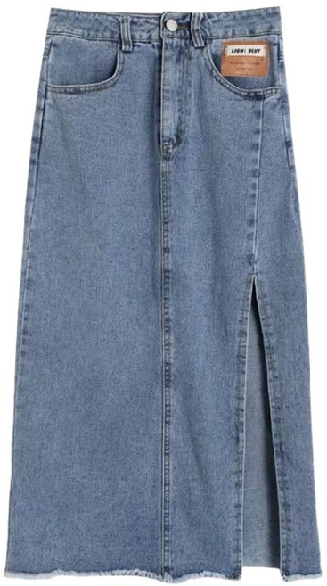 Helena 高腰側開叉牛仔A字裙 牛仔裙 半身裙 中長款 顯瘦 百搭