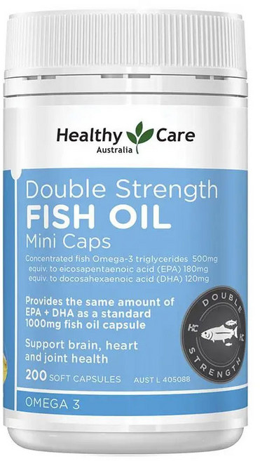 호주 약국 판매 오메가 3 영양제 헬씨케어 미니 사이즈 2배 강도 피쉬 오일, 1개, 200정