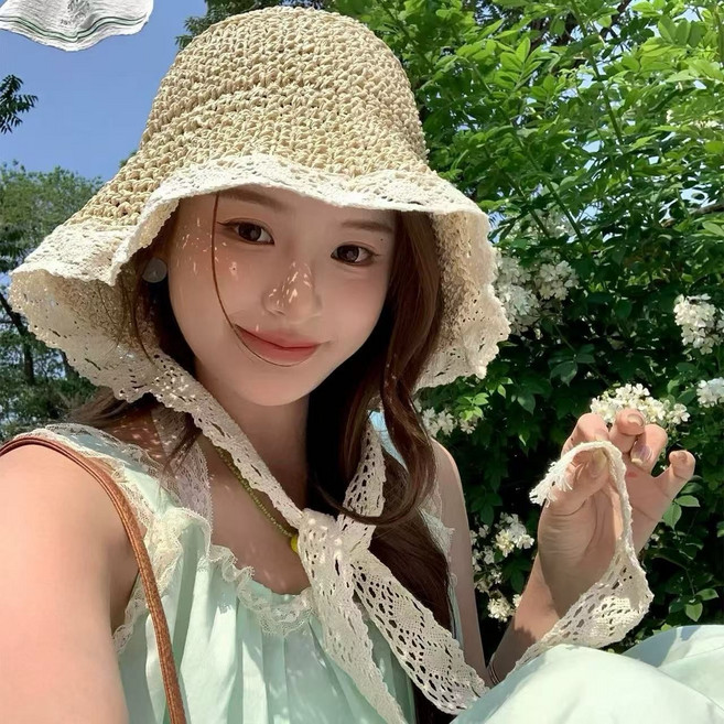 日系手工編織草帽女防曬遮陽帽