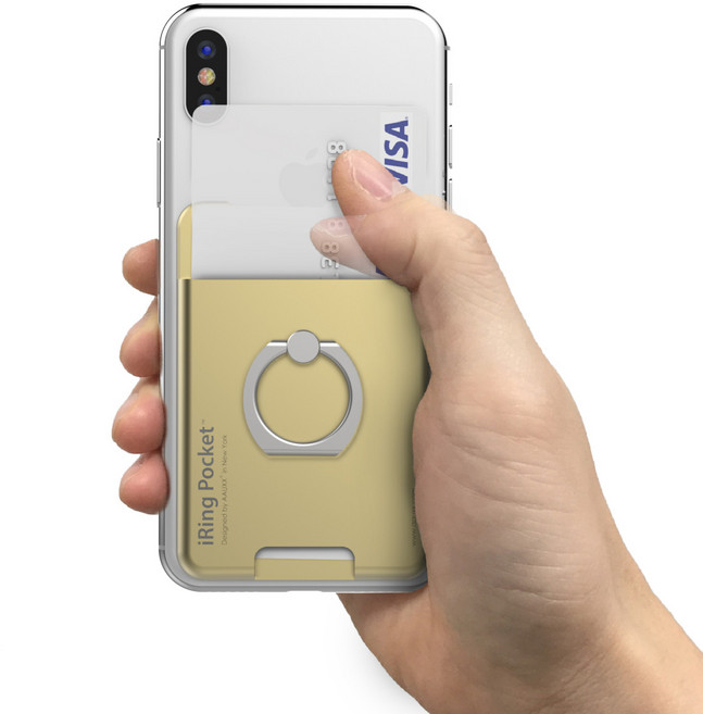 억스 아이링 포켓1 카드수납 1장 휴대폰 스마트링 핸드폰 거치대, 샴페인골드, 1개