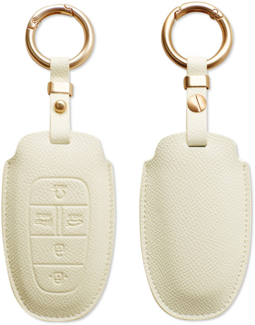 트니르 현대 호환 천연소가죽 차키케이스 그랜져 싼타페 넥쏘 팰리세이드 쏘나타 더뉴 차량용품 선물포장, 현대B타입(5버튼), 아이보리