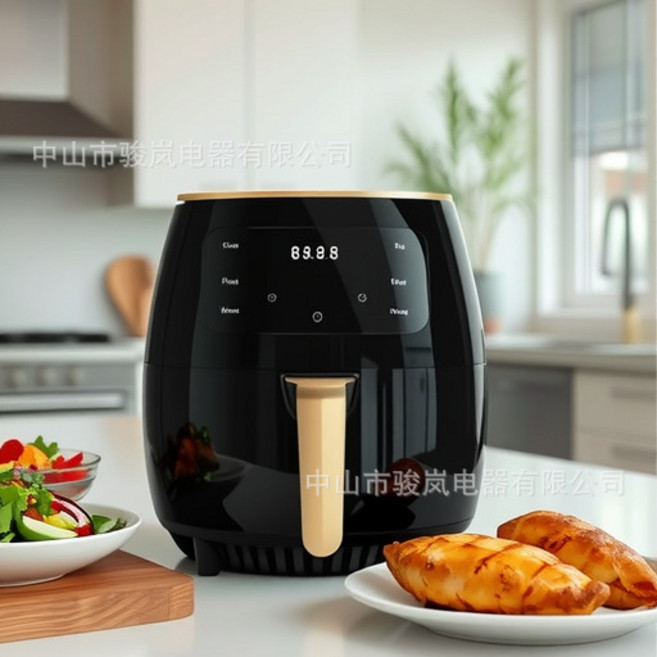 空氣炸鍋家用新款可視免翻面空氣電炸鍋烹飪機大容量Air frye, 1個, 6L 黑色 國內可用 110V