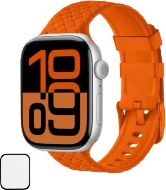 NUBASE 애플워치 호환 체크 솔로루프 실리콘 스트랩 스포츠밴드, 오렌지, 1개