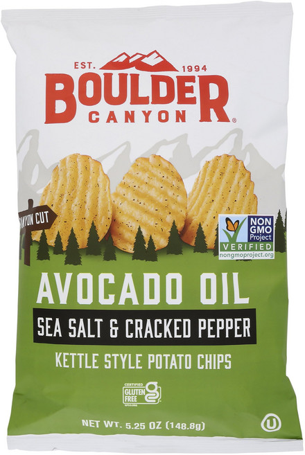 볼더 캐년 아보카도 오일 컷 씨 솔트 & 크랙드 페퍼 감자칩 Boulder Canyon Chips Potato Canyon Cut Avocado Oil Salt N Pepper, 5.25 Ounce (Pack of 1)