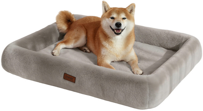 EMME 융털 도그하우스 3D 입체 디자인 따뜻하고 물림에 강한 스폰지 패드 탈부착 및 세척 가능 대형견 중형견 소형견 적용, 1개, Grey