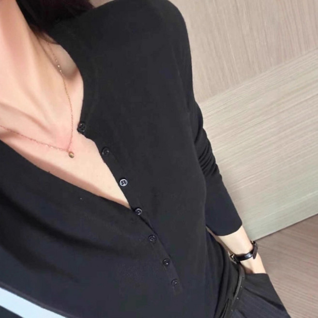 여성 데일리 단추 니트 긴팔티 반팔티