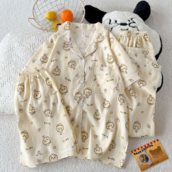 Lris 치이카와 반팔 잠옷세트 봄여름 반팔 반바지 긴바지 홈웨어 3종세트