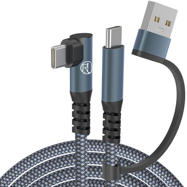 라우너스 2in 1 C타입 L자형 고속충전 ㄱ자형 케이블 [C타입&USB-A], 그레이, 3m, 1개