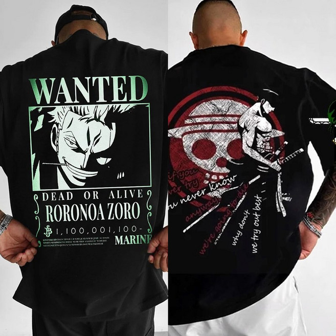 빅보스 원피스 조로 다크나이트 반팔티 100-105 애니 캐릭터 옷 현상수배 감성 티셔츠