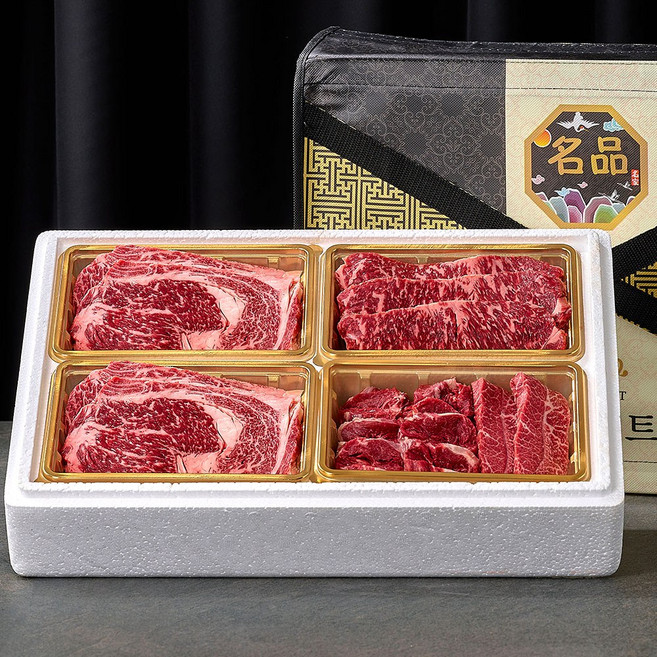 국내산 1등급 프리미엄 소고기 선물세트 구이 1호 800g (등심 200g+등심 200g+채끝 200g+특수부위 200g), 1개