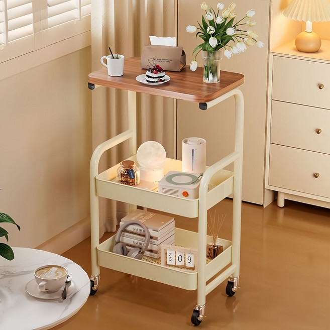 ORZQU 3단 이동식 선반 좁은 공간 침실 거실용 스낵 수납 카트, 화이트