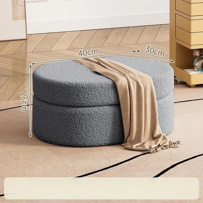 27인치 테디 패브릭 타원형 수납 오스만 공간이 있는 덮개형 풋 스툴 화장실 침실 거실용 모던 다기능 의자(베이지)