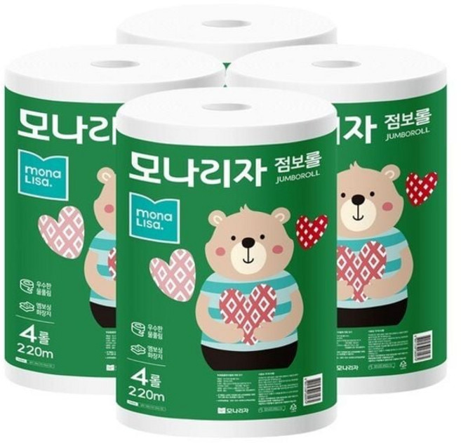 라움샵 모나리자 녹스 점보롤 화장지 2겹 220m 4롤 4팩 화장실티슈 대용량휴지