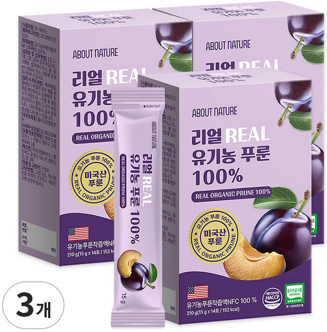 어바웃네이처 리얼 유기농 푸룬 100%, 210g, 3박스
