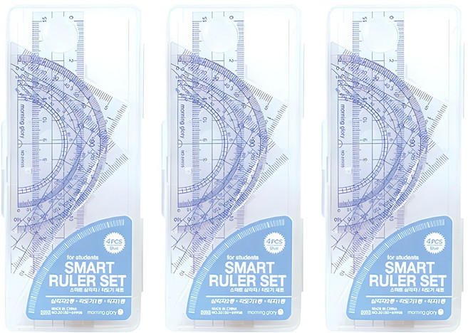 모닝글로리 스마트 삼각자 + 각도기 세트, 블루, 3세트