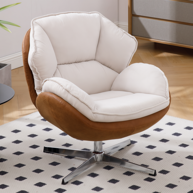 Dayalane 리클라이너 무중력 360도회전 1인용쇼파 셔닐 가죽 조합 수유의자, 베이지