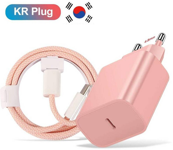 20W PD USB C 충전기 아이폰 호환 5 샤오미 REDMI NOTE 2 용 고속 충전 케이블 삼성기기 S23 ULTRA TYPE PHONE, KR Pink With Cable, 1개