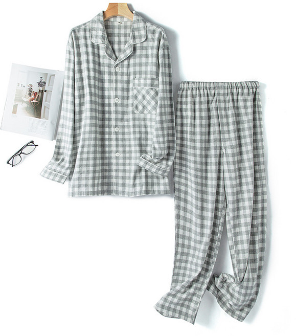 秋冬男女情侶無印格紋純棉單股加密磨毛絨布睡衣套裝 家居服套裝