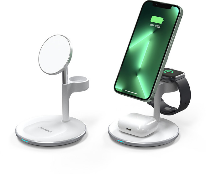 초텍 3in1 마그네틱 무선 충전기 앤 애플워치 충전 거치대, 화이트, 1개