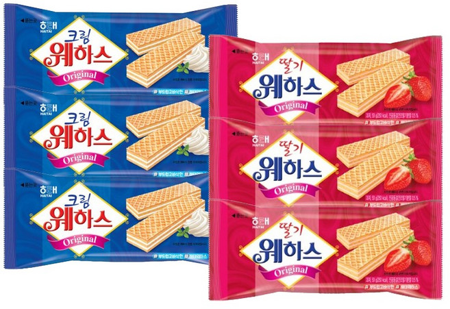 해태 딸기웨하스+크림웨하스, 100g, 3세트