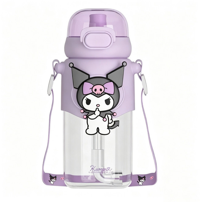 [신상] 밀크카 산리오 플라스틱 컵 캐릭터 물병 휴대용 스트로우 물통 학생 등원용, 쿠로미, 1개