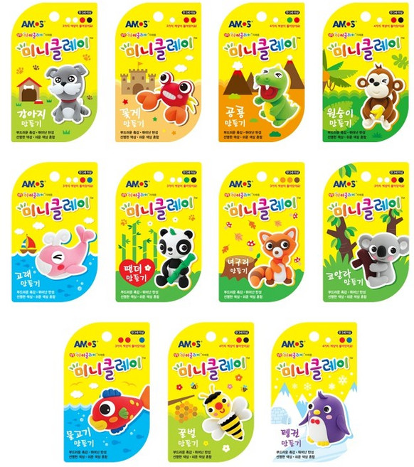 아모스 미니클레이 11종세트, 혼합색상, 30g, 1개