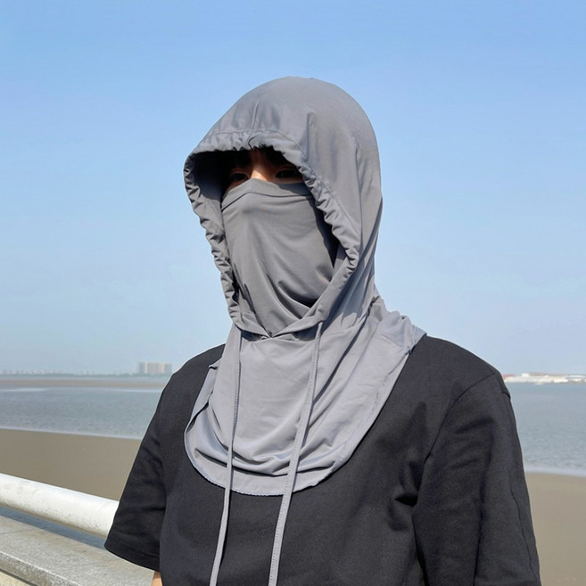 冰絲防曬頭套 可水洗多戴法騎車用 涼感透氣防曬面罩, 深灰色, 1個