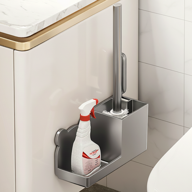 간편한 무타공 변기 청소솔 틈새솔 수납 거치대 세트, 1세트, 그레이