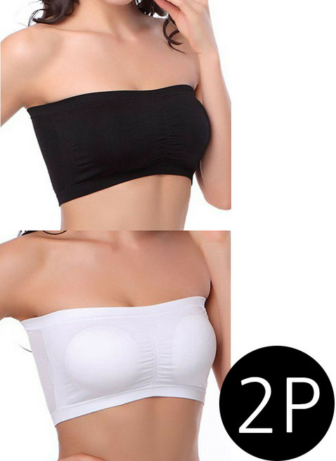 1+1 빅사이즈 튜브탑 크롭 원형패드추가증정 오프숄더 노와이어 브라 심리스 S~6XL 6칼라 까미샵