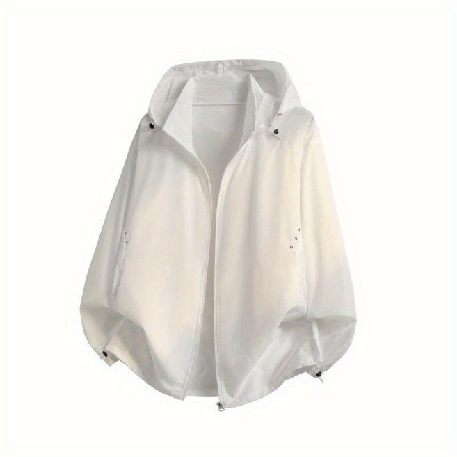 AOKADA 남녀공용 여름 초경량 자외선 차단 후드집업 바람막이 캐주얼 아웃도어 쿨링 자켓, 화이트