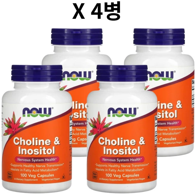나우푸드 콜린 이노시톨 500mg 100베지캡슐 4병, 100정, 4개 - 쿠팡
