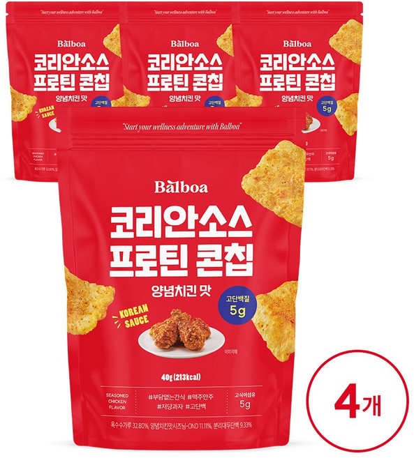 발보아 저당 프로틴 콘칩 양념치킨맛, 4개, 40g