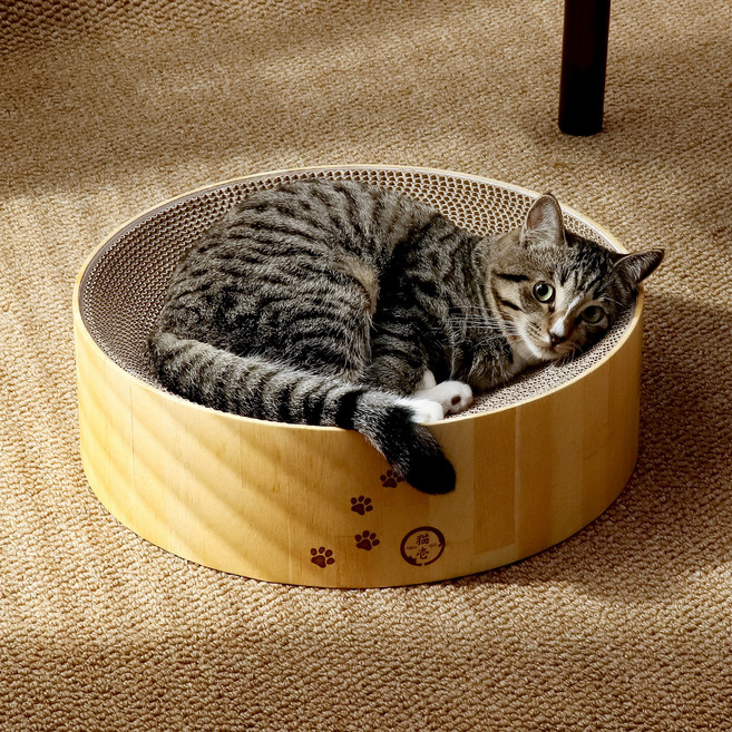 네코이찌 대형 쇼파 방석 침대 고양이 원형 스크래쳐, 1개, 라이트브라운