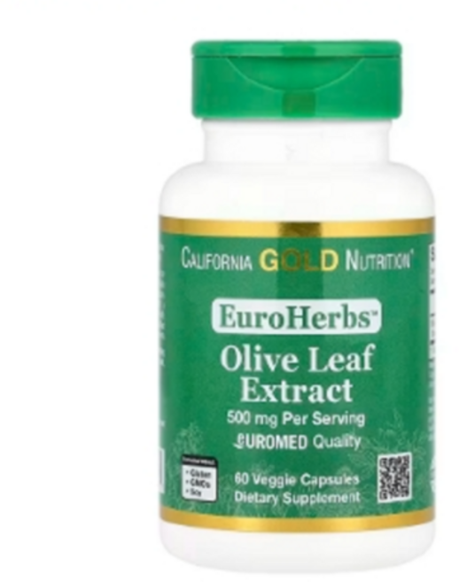 캘리포니아골드뉴트리션 올리브잎 추출물 유로 허브 메디 퀼리티 500mg 베지 캡슐 60정, 1개