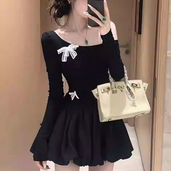 TKX 여성용 퀄리티 미니 원피스 우아한 플레어 간절기 A라인 심플 캐쥬얼