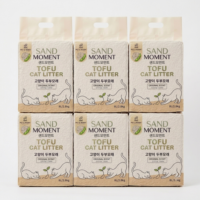 펫앤마마 샌드모먼트 고양이 두부모래 강력응고 저분진 2세대 고양이 모래, 오리지널, 6개, 2.8kg