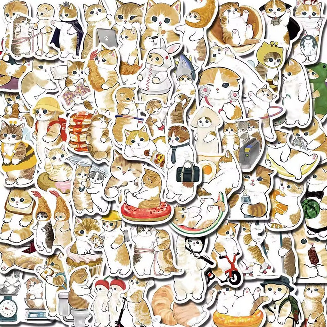 동물 리무버블 방수 스티커, 1세트, 만화 고양이 64매