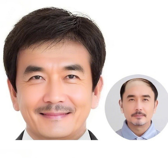 남자가발 중년 남자 통가발 남자 중단발 가발, 내추럴블랙, 1개