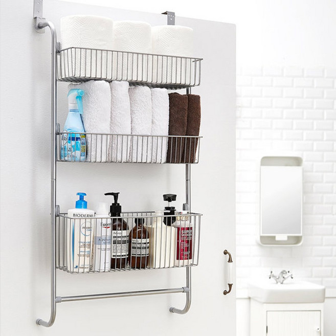 3단 철제 문걸이 다용도 수납 선반, 화이트, 1개