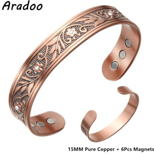 네오디뮴팔찌 에너지 활력 자석 건강 팔찌 순수 구리 오픈 커프 빈티지 지르코니아 3500 가우스 마그네틱, B C027, 1개