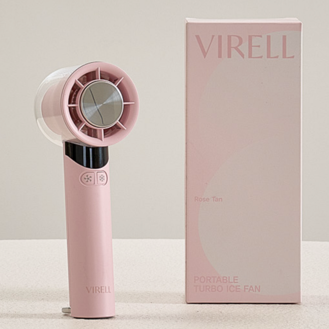 바이렐 무선 손선풍기 터보아이스 손풍기 급속 냉각 에어컨 휴대용선풍기, 로즈탄