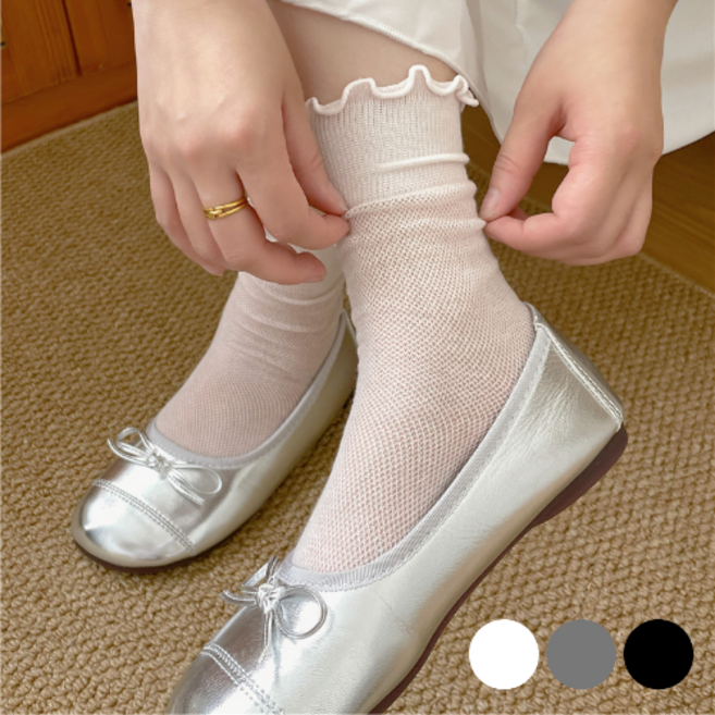 바디랜드 시스루 메쉬 프릴 양말