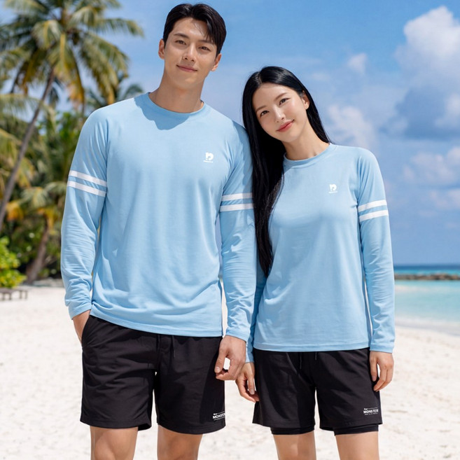 로이몬스터 남녀 모노라인 래쉬가드 상의+반바지 2장 세트 체형커버 빅사이즈/ROYMONSTER
